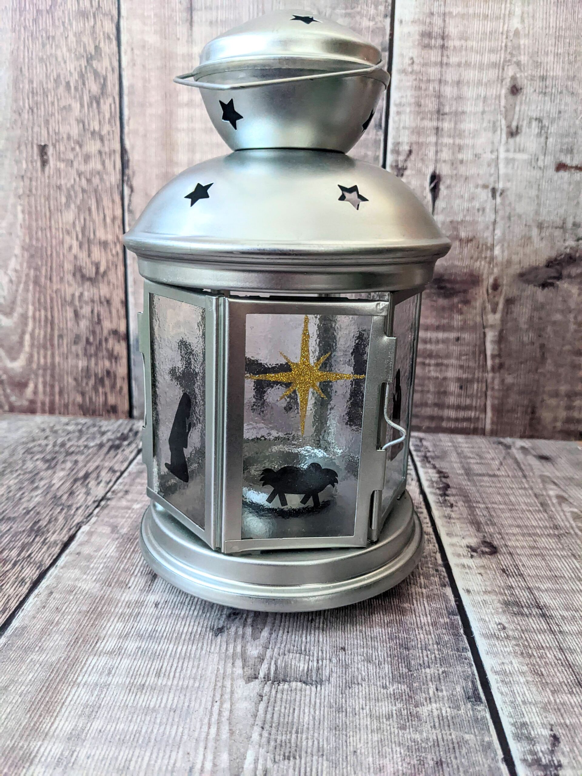 Nativity Lantern in Silver Sparkly Place Fused Glass